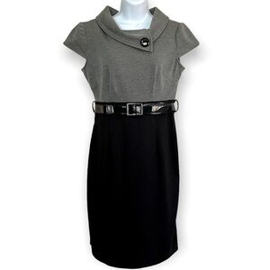 London Style Black Gray Career Sheath Midi Dress 10
